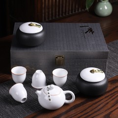 陶瓷茶叶罐一壶四杯羊脂玉具套装半斤红茶绿茶茶叶空包装礼盒定制