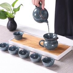 蓝天目釉龙头壶10入茶具定制